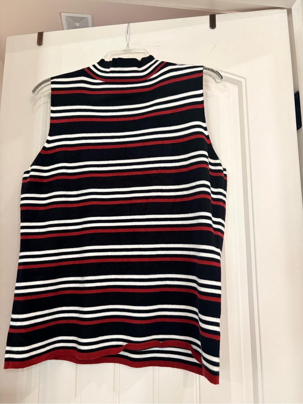 Nine West Sleeveless Mock Neck Striped Tank - Black White Red